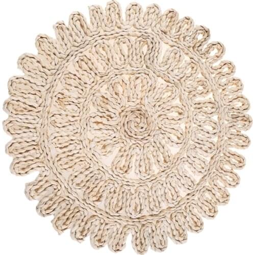 2021 Round Woven Placemats for Dining Table Natural Braided Straw Table Mats Hollow for Holiday Christmas Kitchen Tables Mats