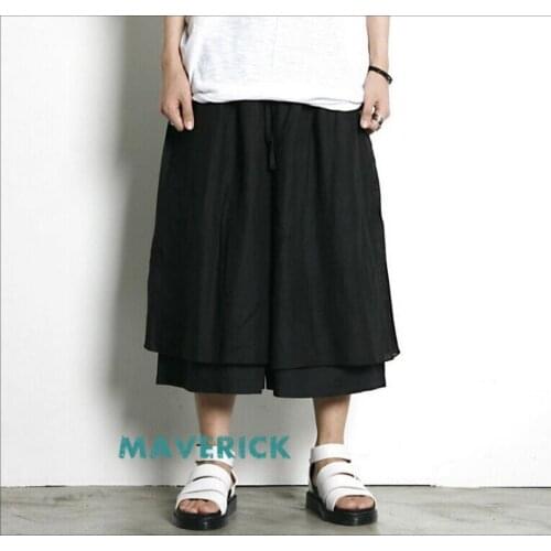 27-44 2020 Men And Women New Personality Double Wide Leg Cropped Pants Leave Two Culottes Cross Pants Singer Costumes Clothing