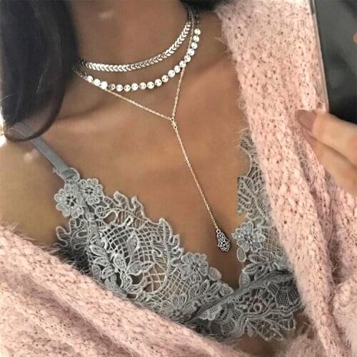 3 Pcs/Set Charm Simple Jewelry Fatima palm Round Choker Multi Layer pendant Necklace Gift For Girlfriend Clavicle chain