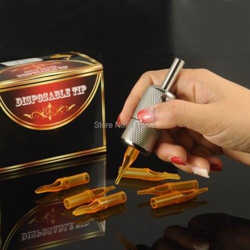 50Pcs Tattoo Tips Sterile Assorted Plastic M Disposable Tattoo Tips Golden Nozzles Tube For Permanent Makeup Tattoo Needles