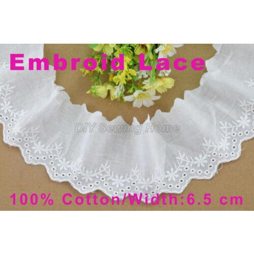 6.5cm width 100% Cotton embroid lace sewing ribbon guipure trim fabric warp knitting DIY Garment Accessories free shipping#3075