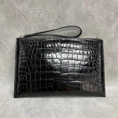 Authentic True Crocodile Belly Skin Businessmen Ultrathin Clutch Purse Genuine Alligator Leather Male ZIP Wristlets Card Bag