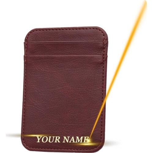 Free Engraved Name Men Women Mini Slim Card Holder Coin Purse Gift Box Travel Leather Bank Business ID Card Wallet Holder