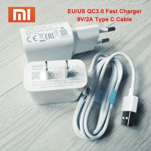 Xiaomi Fast Charger QC3.0 Quick Charge Adapter Type C Cable for Mi 9 8 SE 6 A2 A3 Poco F2 Pro X2 X3 Redmi Note 7 8 9 K20 K30 Pro