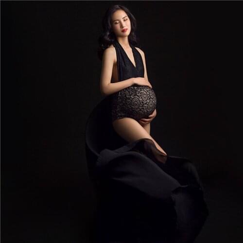 Black Sexy Maternity Dresses For Photo Shoot Photography Props Lace Pregnant Clothes Black Floating Yarn Maternity Dresses Prop