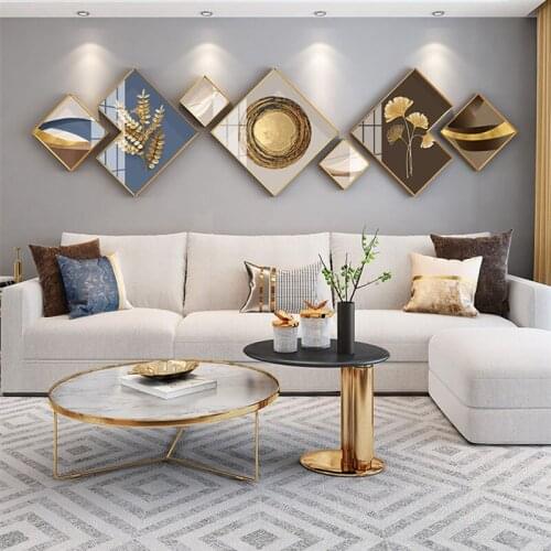 Living Room Decoration Photo Frame Mural Sofa Background Wall Painting Lrregular Graphics Combo Frame Crystal Porcelain Mural