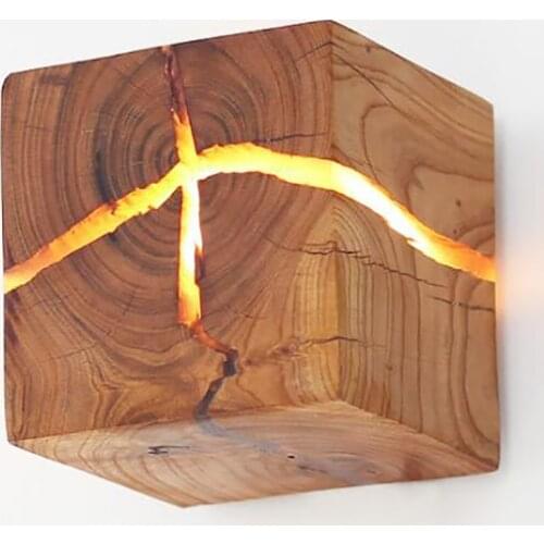 Wooden Wall Sconce Light Decorarion, 5W G4 LED Cracked Natural Wood Wall Lamp for Living Room, Bedrooms, Pine/ Apricot Wood