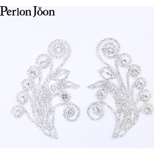 DIY Pair of flowers shape rhinestone applique crystal patch sewing for Bridal Ears shoulder decoration accessories YHX083