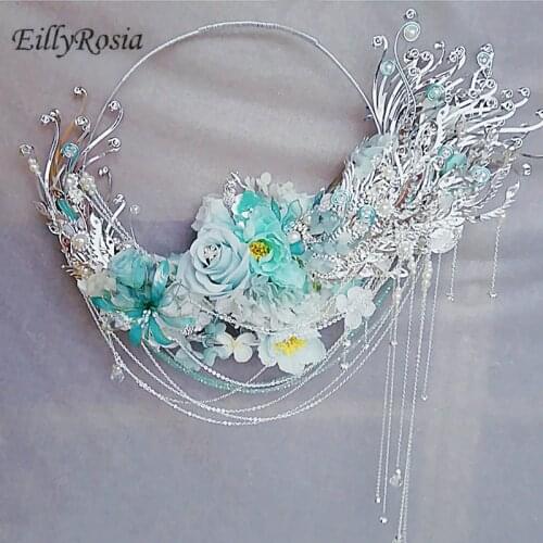 EillyRosia Blue Wedding Bouquet Bride Ultramarine Silver Tassel Artificial Flower Creative Bridal Bouquet boda cesta de la flor
