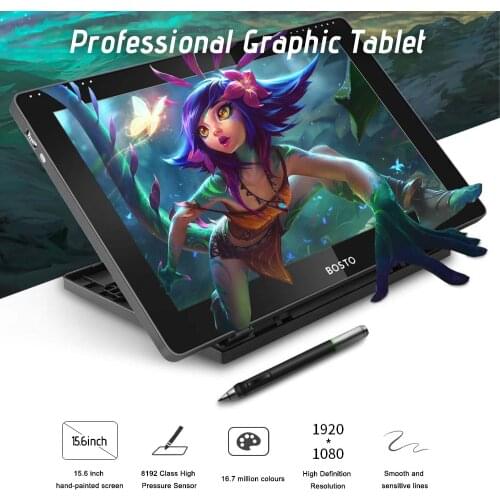 BOSTO BT-16HDT 15.6Inch H-IPS LCD Graphics Tablet Drawing Tablet Display 8192 Pressure Level Passive Technology with Stylu Pen