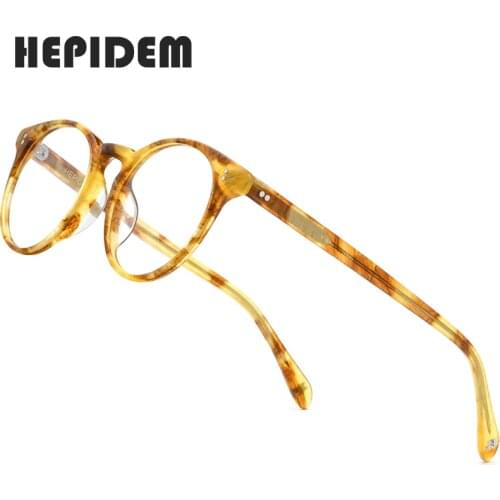 HEPIDEM Acetate Optical Eyeglasses Frame Women 2020 New Vintage Round Glasses Men Myopia Prescription Spectacles Eyewear 9113