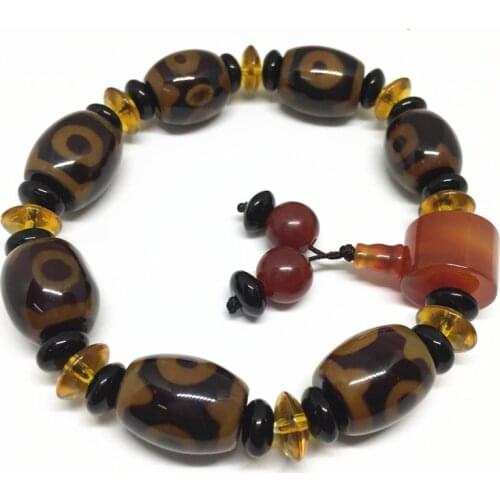 Top Selling New Designed Elastic Three Eyes Agate Bracelet Natural Agate Bracelet for Men and Women free shipping