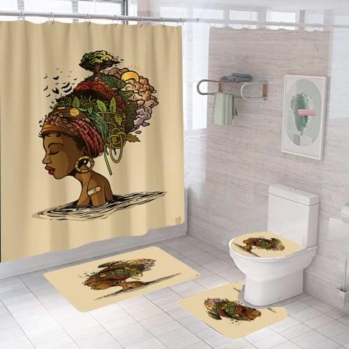 Hot African Woman Avatar Shower Curtain Waterproof Polyester Bathroom Curtains Luxury Shower Curtain Set Bath Mats Rugs