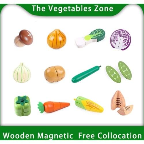 Toy Woo Kids Wood Vegetables Cutting Toys Simulation Wooden Cutting Cooking Food Toy Pretend to Play Kitchen Toy Gifts