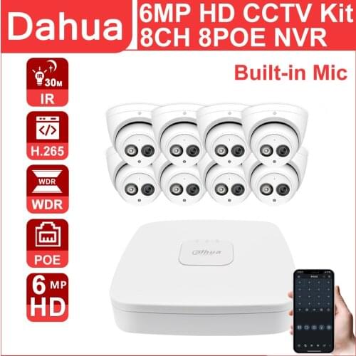 Dahua kit CCTV Set 8CH 4K POE NVR NVR4108-8P-4KS2 IP Camera HD 6MP IPC-HDW4631C-A 4CH Motion Detection APP P2P Built-in Mic