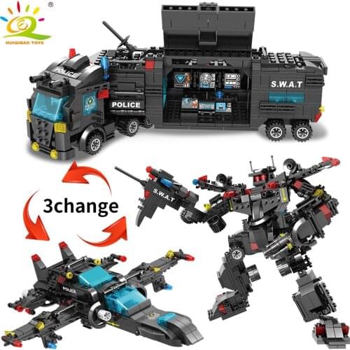 UKBOO 750PCS 8in1 City SWAT Police Warship Robot Building Blocks Truck Vehicle Military Weapon Bricks Set Toys for Children