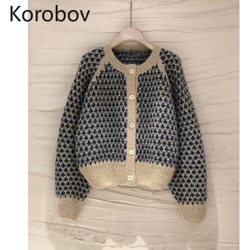Korobov Korean Elegant Office Lady Women Sweaters 2020 New Chic Autumn Winter Female Cardigans Vintage Hit Color Sueter Mujer
