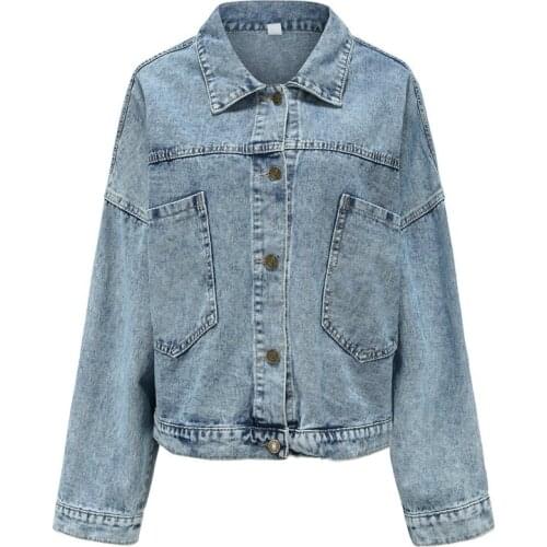 Women New Boyfriend Loose Denim Jacket Coat Autumn Winter Harajuku Vintage Basic Jacket Coats Outerwear Denim Jacket