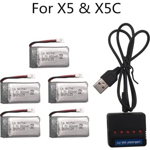 Limskey 800mAh 3.7V LiPo Battery + USB Charger for SYMA X5C X5 X5SW X5HW X5HC RC Drone Quadcopter Spare Battery Parts