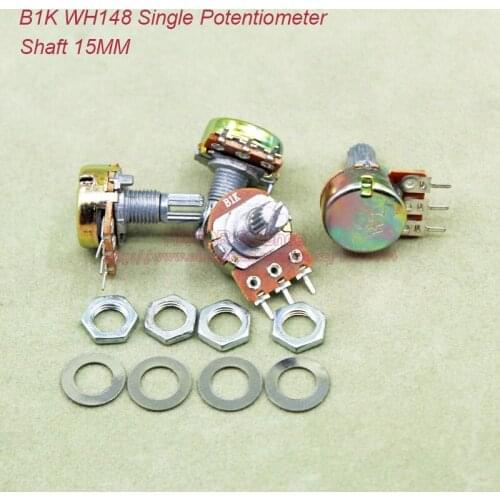 10pcs/lot) B1K 1K OHM 1KOhm WH148 Linear Single Rotary Potentiometer Pots Shaft 15MM With Nuts and Shim B1K-15MM