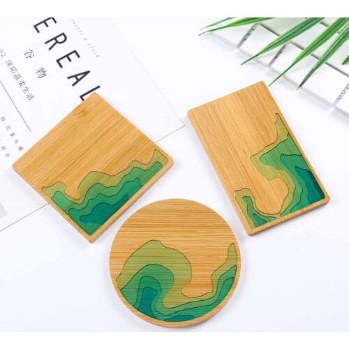 New Natural Bamboo Round Table Placemat Drink Coaster Handmade DIY Crystal Silicone Filling Coaster Table Pads Kitchen Decor