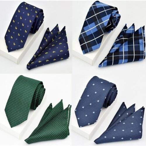 Ricnais New Desgin Neck Tie Set For Men Classic Slim Ties Handkerchief Red Blue Necktie Pocket Square For Business Party Gift