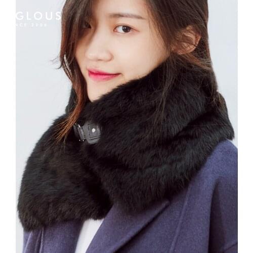New rex rabbit fur scarf black fur ring lamb skin leather belt buckle rabbit fur collar fashion fur shawl