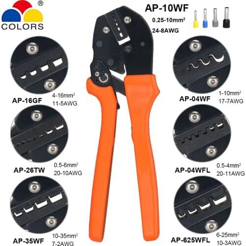 Crimping Pliers 0.25-10mm2 24-8AWG Tube Ferrules Terminals Dual Cable Wire Ratchet Crimper 250mm Jaw Kits Electrican Hand Tools