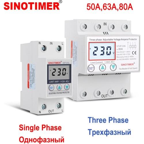 Single Phase 3 Phase 230V 380V 50A 63A 80A Auto Recovery Adjustable Voltage Protection Relay with Limit Current Protection