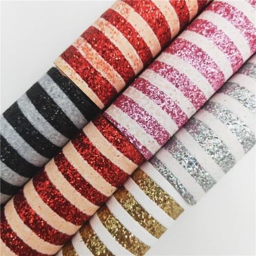 Onefly Wholesales Dropshipping Leather Supplier White Stripes Printed Glitter Leather Sheets for Bows DIY FZ177