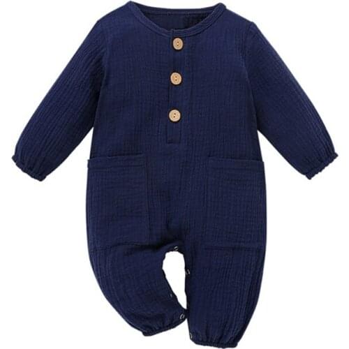 Autumn Infant Baby Girls Boys Cotton Soft ClothingLinen Solid Color Rompers Long-sleeved Kid Bodysuit Playsuit Clothes Outfit