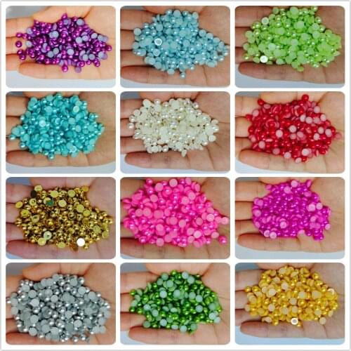 All colours Half Round Pearl plastic Rhinestone Crystal Non Hotfix Flat Back Nail Art Rhinestones& Jewelry Making