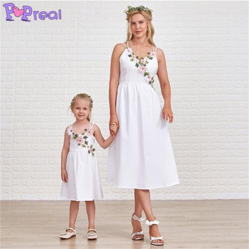 PopReal Summer Family Look Parent-Child Outfit Mom And Daughter Skirt Mother Kids Dress Fashion Sling Backless Flowers