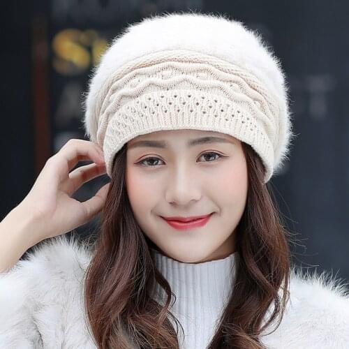 Winter Hats Women Hot Mink Rabbit Fur Beanies Hat Lady Fashion Outdoor hat Female winter Warm Thick Plush Knitted Berets Hat