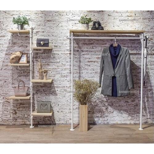 Clothes store display rack floor-to-ceiling island jewelry rack simple womens clothing store white solid wood shoe bag clothes
