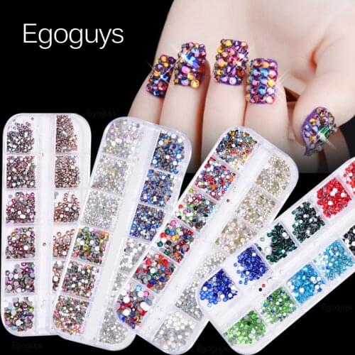1440pcs SS4-SS16 Mixed Sizes Nail Art Decorations Colorful FlatBack Rhinestones Crystal AB Strass DIY Manicure Jewelry Gem Pearl