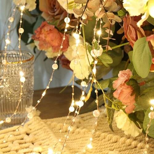 50 Lamp Beads Copper Wire LED Transparent Wire Artificial Pearl String Lights Wedding Christmas Decor Fairy Light Starry String