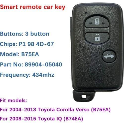 CN007168 Aftermarket 3 Button Smart Key For Toyota Avensis 2009+ With FCC B75EA P1 98 4D-67 Chip 433MHz 89904-05040 Keyless Go