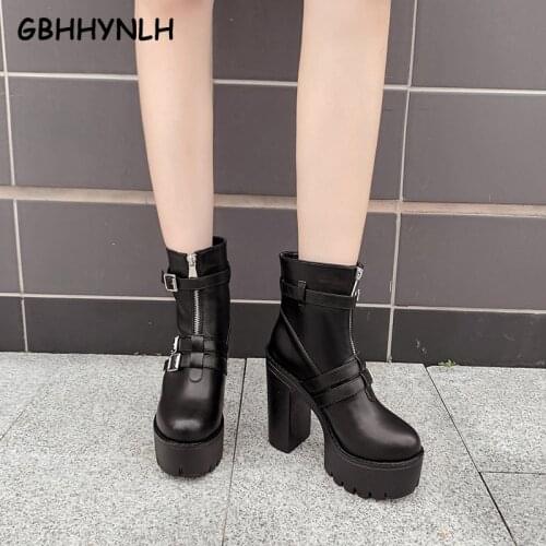 Waterproof women boots Fashion Women Ankle Boots High Heels Motorcycle black Boots women chunky heel boots fall booties LJA854