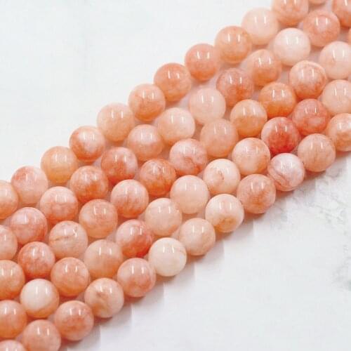 Top Quality 8mm Natural Stone Round Smooth Transparent Red Stone Bead Noble Stripe Orange Sun Crystal Gem For DIY Jewelry Making