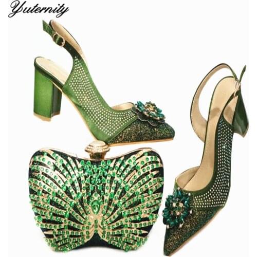 High Quality African Woman Shoes And Bag To Match Set For Party Nigerian Design High Heels 10CM Shoes With Purst Set On Sale