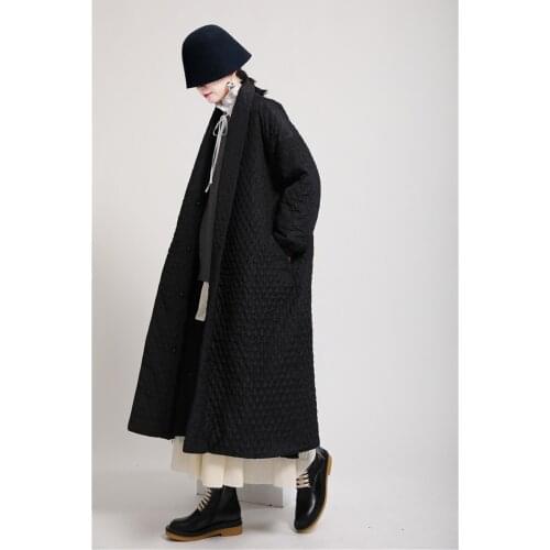 LMQ NEW 2020 Winter Women Long Black Plaid Jacket OverSize Parkas Cotton-Padded Femme Robe Outwear Warm Loose Fashion Coat