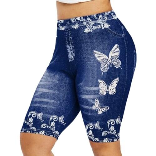 Women Slim Knee Length Leggings Casual Imitation Denim Leggings For Female Ladies Elegant Printed Butterfly Leggings Quality
