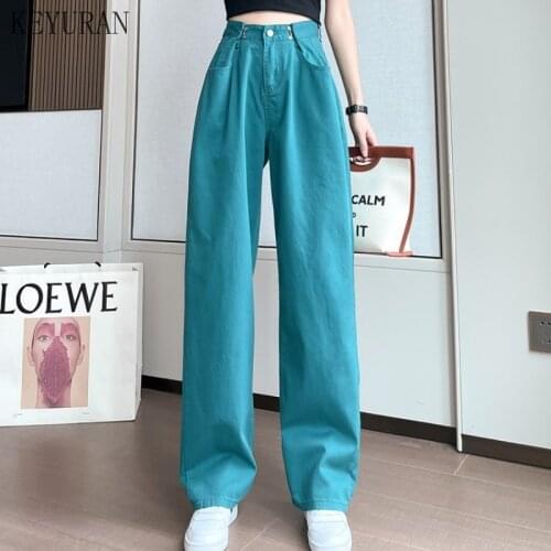 High-waisted wide-leg jeans womens 2021 new summer Boyfriend traf loose design straight mopping pants pantalones de mujer Femme