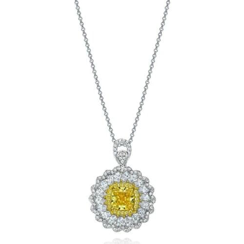 Solid 925 Sterling Silver Sparkling 7*7mm Yellow Created Moissanite Diamond Flower Pendant Necklace For Women Party Fine Jewelry