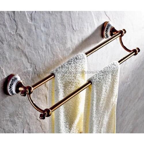 Gold Rose Brass Double Rails Antique Brass Wall Shelves Towel Holder Bath Shelf Hanger Bathroom Accessories Towel Rack Nba382