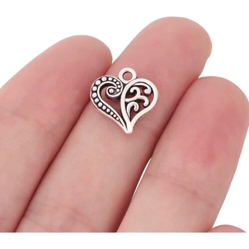 ZXZ 30pcs Tibetan Silver Heart Charms Pendants Beads for Necklace Bracelet Jewelry Making Accessories 14x14mm