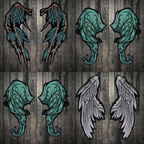 1Pair green and Sliver wing Feather Patch Iron On sew for Sweater Jacket Clothes Patch 3D Feather Applique DIY Stickers Wedding