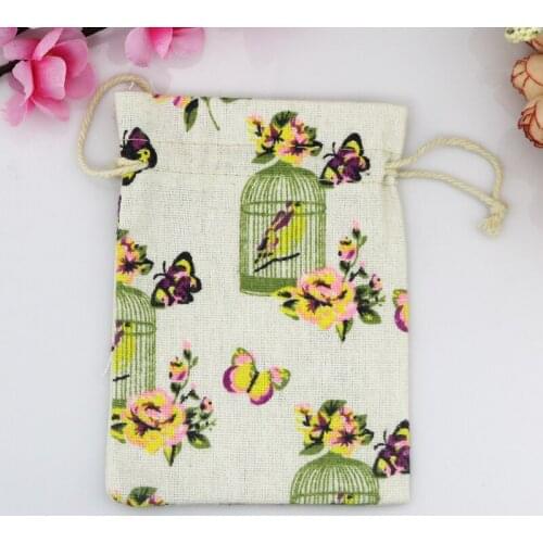 10pcs/lot 10x14cm Butterfly Pattern Christmas Wedding Gift Bag Small Drawstring Cotton Bags Pouches Custom Jewelry Pouches
