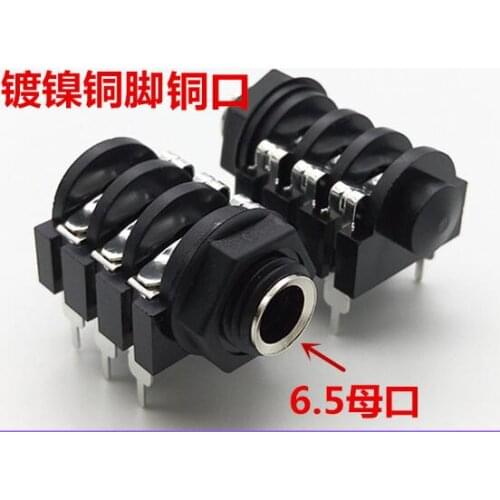 20pcs 6.35mm straight-line stereo female seat Two-channel socket 6.5 microphone socket 6.5 audio straight socket